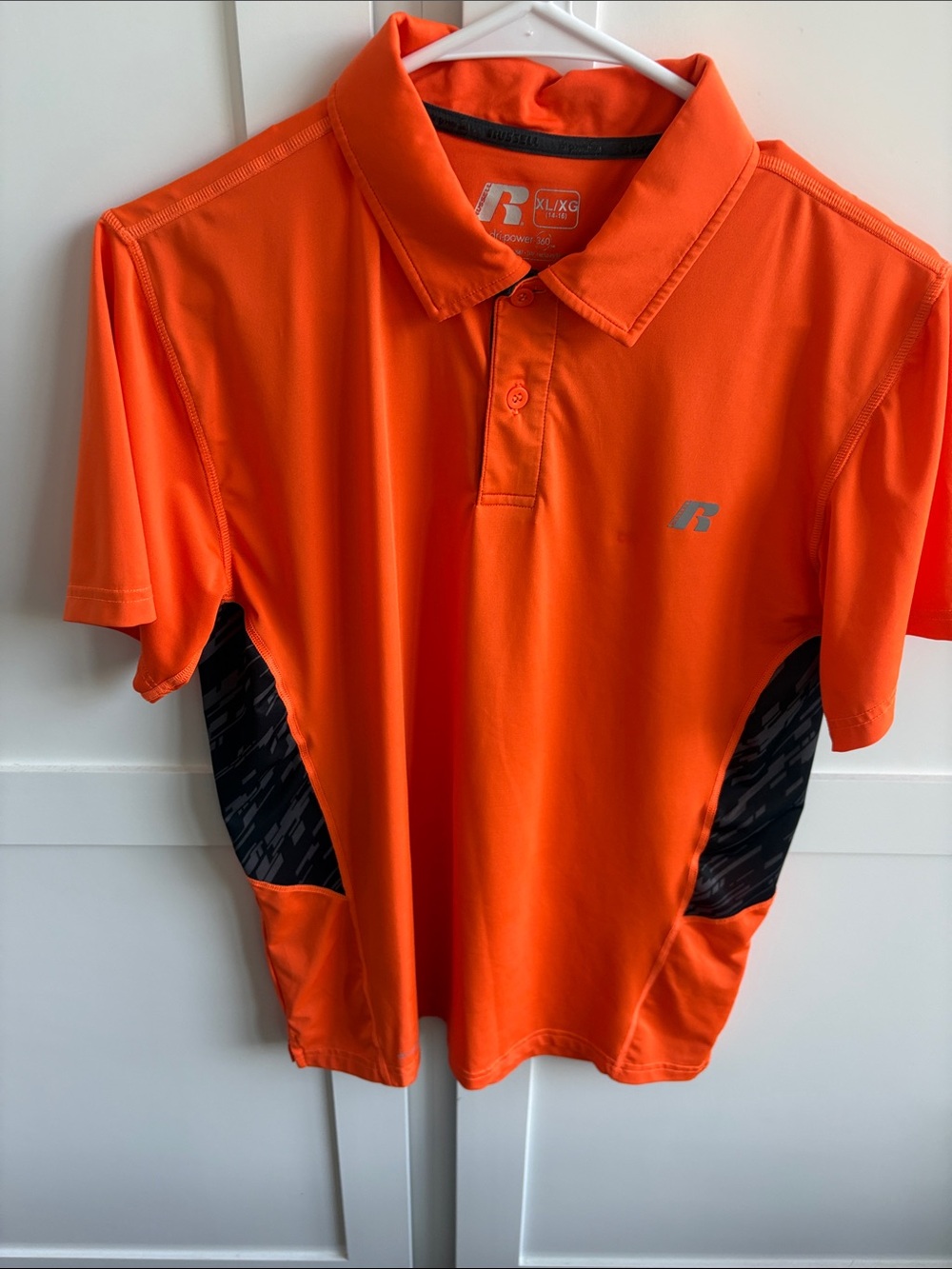 Russell Athletic Bright Orange Performance Polo with Black Side Panels